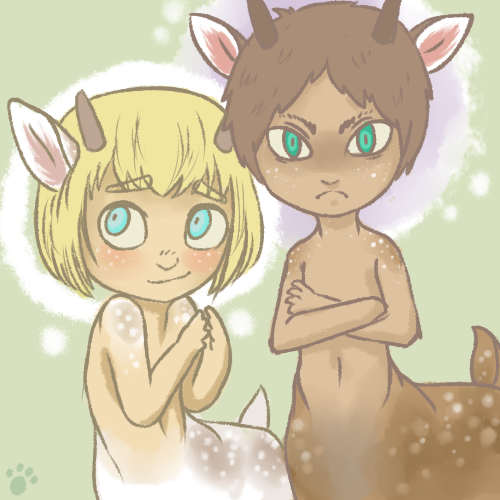 remlit-kitten:  Deer!Eren does not appreciate anyone creepin on his deer friend! He cant help it though, Armin is rly pretty (and popular!  ) Based off of this lovely post :>