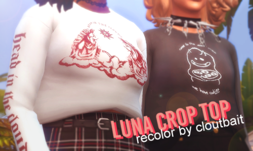 cloutbait: luna crop top retexture & recolor@toxicsimlish made these crop tops that made my whol