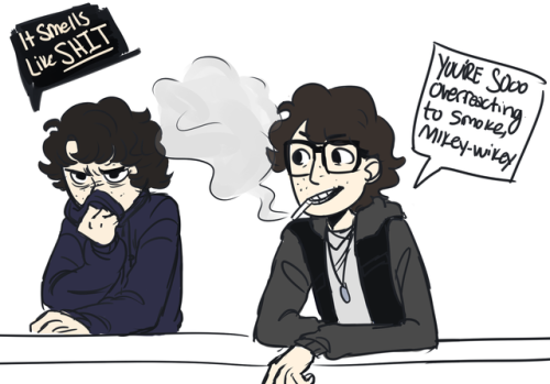 eona-art:  All y’all say “twins AU!!!” but I say….cousins AU…..Richie sometimes visits for weeks at a time and Mike hates sharing a room with him. Mike isn’t fond of Derry when he visits, either. 