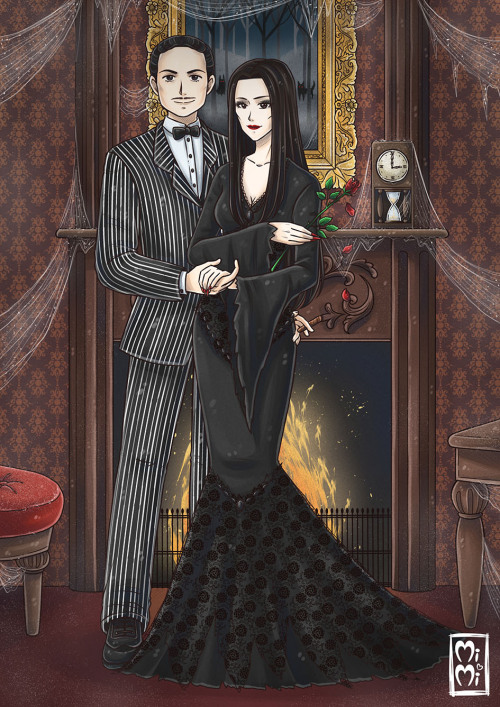 princessmimoza:.morticia &amp; gomez addamsnot long ago i rewatched the addams family movies and i had the urge to draw these two &lt;3 find a man who loves you as much as gomez loves morticia &lt;3