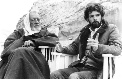 Two masters at rest (Sir Alec Guinness and George Lucas taking a break during