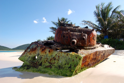 abandonedography:An abandoned M4 Sherman tank on Flamenco Beach, Isla Culebra, Puerto Rico.By Bowie 