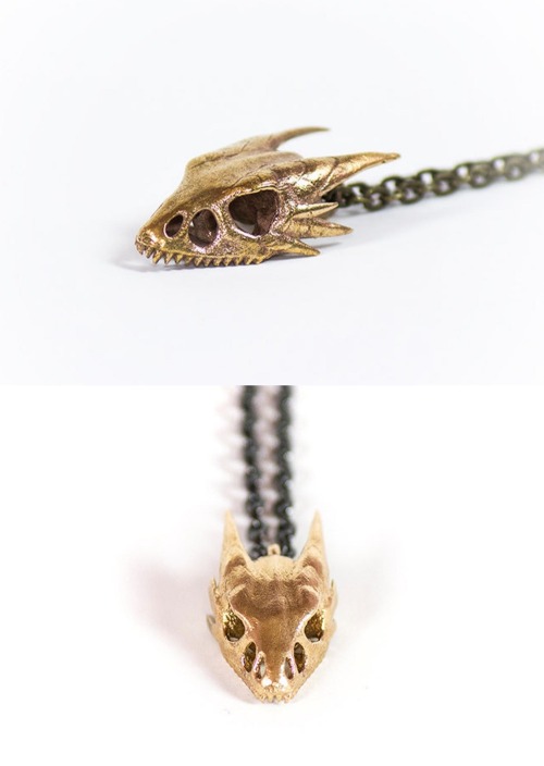 sosuperawesome:3D Printed Bronze Skull PendantsMythic Articulations on Etsy