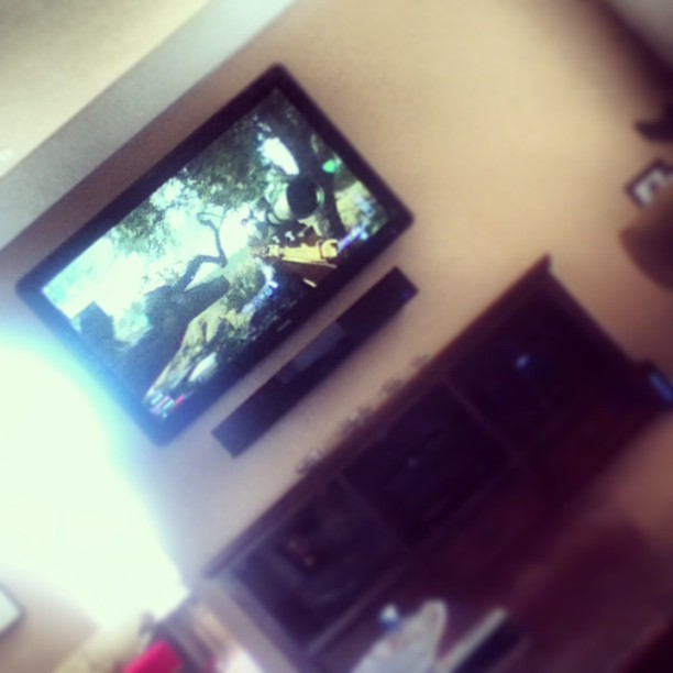 Our TV is hanging now ? Aha ok and we got new couches. #work #money #overtime #swag