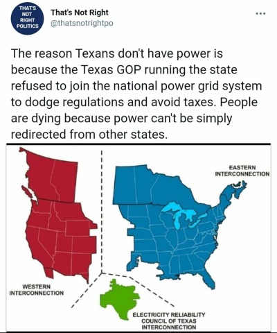 theydjarin:fuckyeahtx:liberalsarecool:Texas relies 88% on coal and natural gas, yet they are trying to blame their current problems on renewables/Green New Deal.Deregulation and greed are the problem.And Abbott’s out there trying to blame green energy