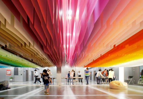 odditiesoflife:  100 Colors The French-born and Tokyo-based architect and artist, Emmanuelle Moureaux, is famous for her use of candy-hued colors in many of her works including her current project, 100 Colors, presented at the Shinjuku Creators Festa