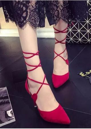 niseu:Solid Lace Up Pointed Toe Heels