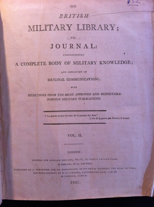 ‘The British Military Library or Journal: comprehending a complete body of military knowledge;