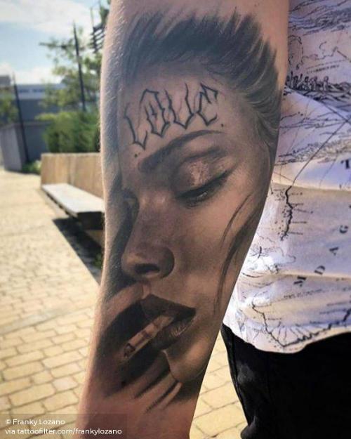 By Franky Lozano, done in Valencia. http://ttoo.co/p/35892 big;black and grey;facebook;frankylozano;healed;inner forearm;other;portrait;twitter;women