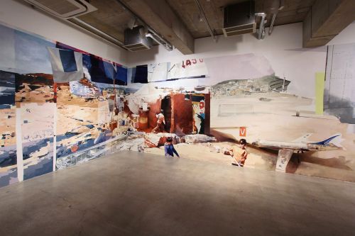 Wall painting by VELVET CSX and ZOER CSX ExMateria canvas. 3,25m x 25,5m Kaikaikiki GalleryTOKYO / B