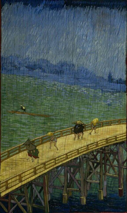 moreroom4happiness:Vincent Van Gogh 1853-1890, Dutch “Bridge in the Rain” 1887 And Utagawa Hiroshi
