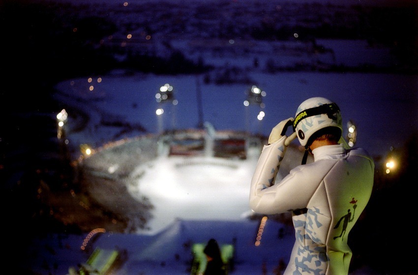 liveolympic:  Norwegian ski jumper Stein Gruben prepares his descent with the Olympic