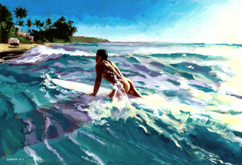 douglassimonson:Surfer Coming In, acrylic painting by Douglas Simonson (2001). Douglas Simonson webs