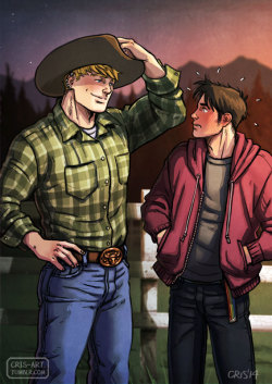 cris-art:  First fanart of 2014! Is from a Cowboy AU written by Khirsah. I love the idea that Teddy is the cowboy and Billy’s from the city and was mesmerized! hahaha! I hope you like it!