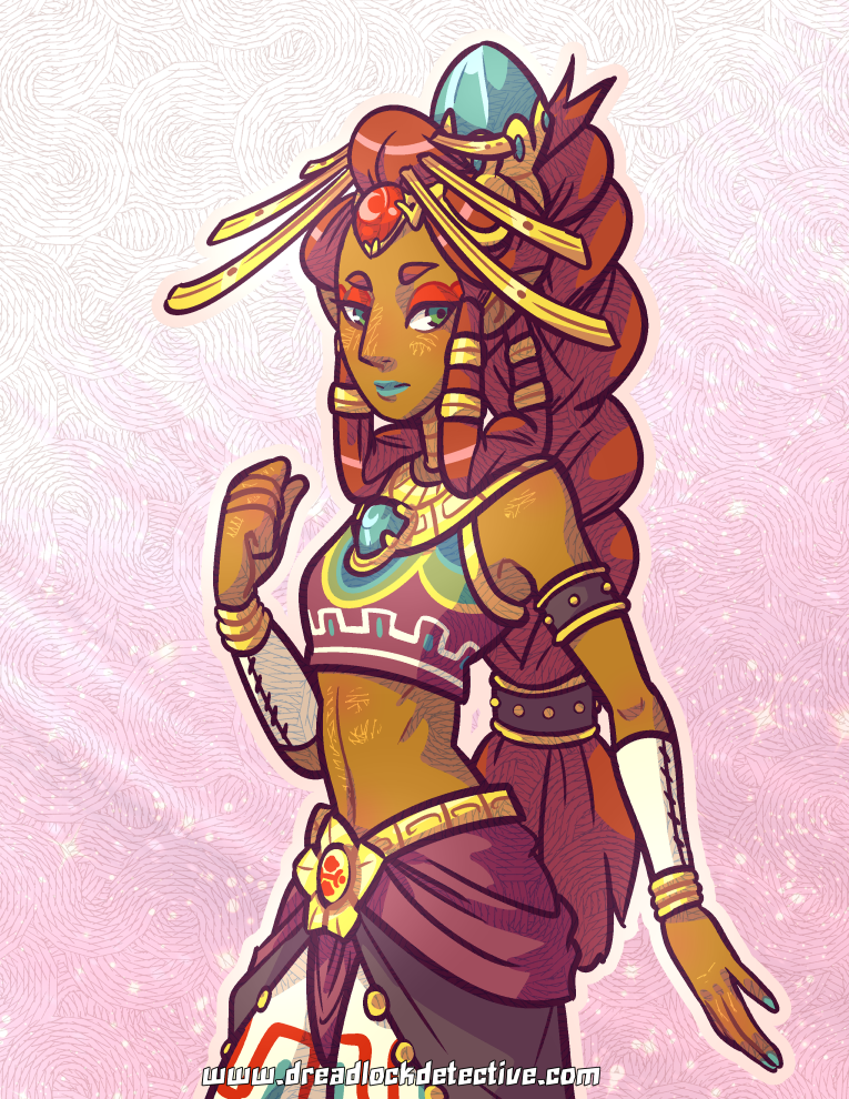 dreadlock-detective: An older Riju with a fusion of BotW and Ocarina Gerudo design