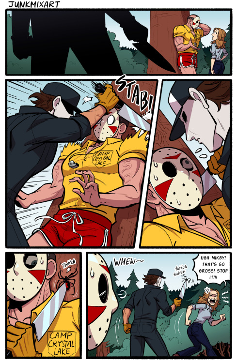 junkmixart:

Camp Counselor Jason vs. The Boogeyman.TWITTER // INSTAGRAM 
