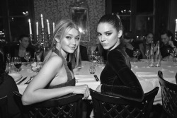 vogue-at-heart:  Gigi Hadid &amp; Kendall Jenner at Balmain Aftershow Dinner