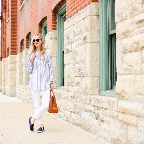 Totally in love with this adorable blue-and-white striped (and ruffled!) tunic from @bellcollection,