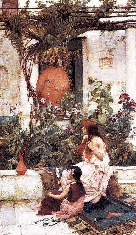 Alfresco Toilet at Capri [aka, At Capri] (1889) by John William Waterhouse (1849-1917). [Island of C