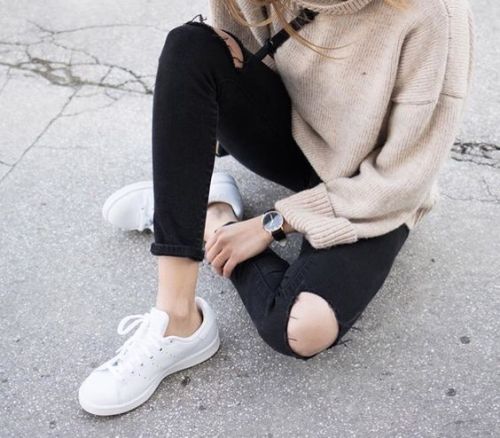 lushlity:rehvival:parisfashionn:Sweater Black Slim Cut-out Denim Pant Stylish Cosy Curved Jeans ❀❀❀L