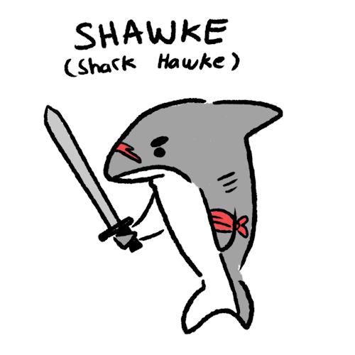 meet Shawke my new canon hawke everything is the same except he is a shark, shawke-ing