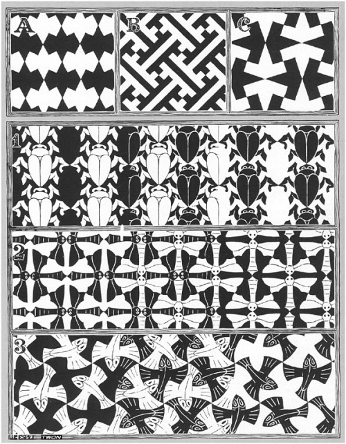 artist-mcescher:Regular Division of the Plane II, 1957, M.C. EscherMedium: woodcutwww.wikiar