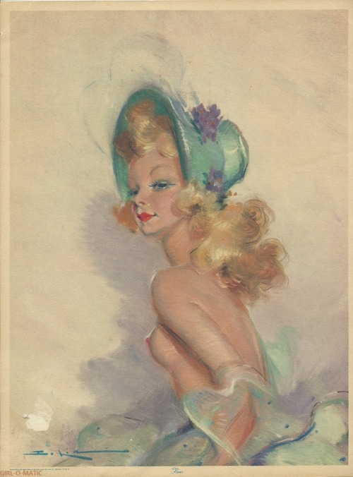 girl-o-matic:  French pin up prints, Fleur and Nanette - artwork attributed to Jean Gabriel Domergue. 