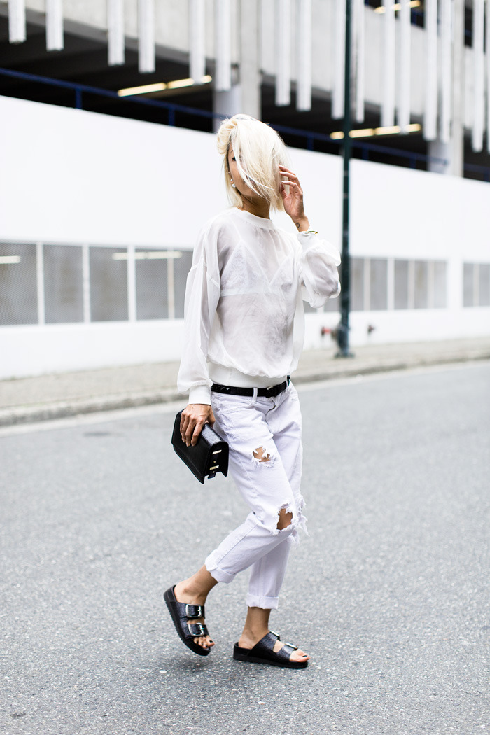 justthedesign:  Vanessa Hong is wearing white on white jeans from siwy, white top