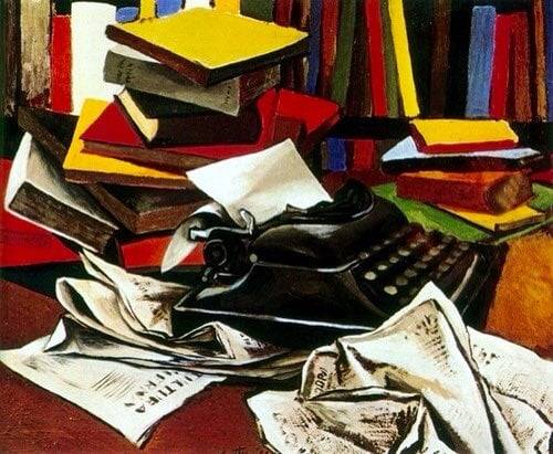 justforbooks:    Renato Guttuso - La maccina da scrivere di Alberto Moravia.  Daily inspiration. Discover more photos at http://justforbooks.tumblr.com  