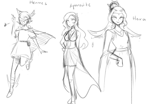 Some Design Sketches Of Athena, Hermes, Aphrodite And Hera For Epic: The Musical Because I Was Suddenly