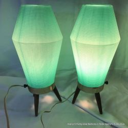 danismm:MCM Turquoise Blue Danish Modern Plastic beehive Tripod Table Lamps 