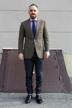 wisith:  Rob, better known as NewYorkIslander, is the most dapper school teacher you will probably meet.  I love how the intentionally lengthy jeans (which allow for the stacking effect) are used here.  great combo