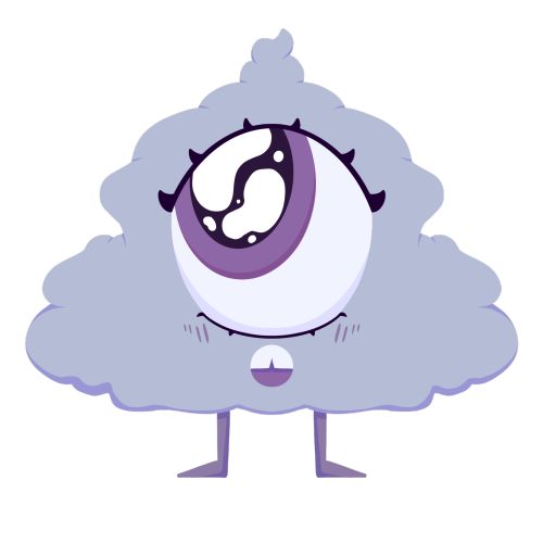cartoon drawing of a lumpy purple monster