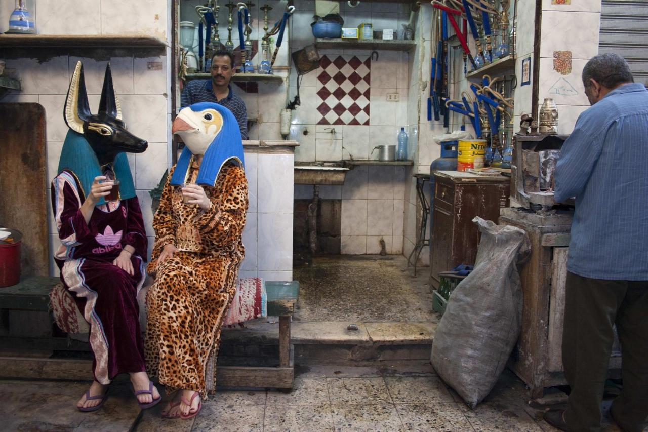 spiritsdancinginthenight:   Anubis &amp; Horus spotted having tea in Cairo, 2006.