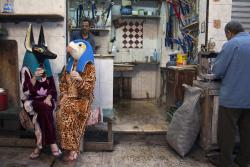 spiritsdancinginthenight: Anubis &amp; Horus spotted having tea in Cairo. By J &amp;K (Janne Schäfer and Kristine Agergaard), as a part of the exhibition Tea with Nefertiti, 2006.  