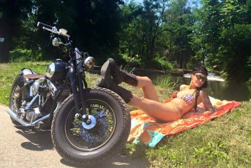 Hot Girl and Beatiful Classic Custom Bike!