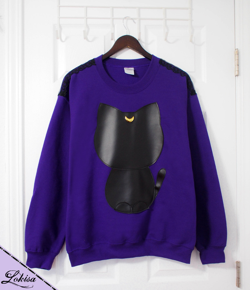 moonlightlace:  Get Black Moon Kitty Crewneck Sweater - Night Purple Here Get White