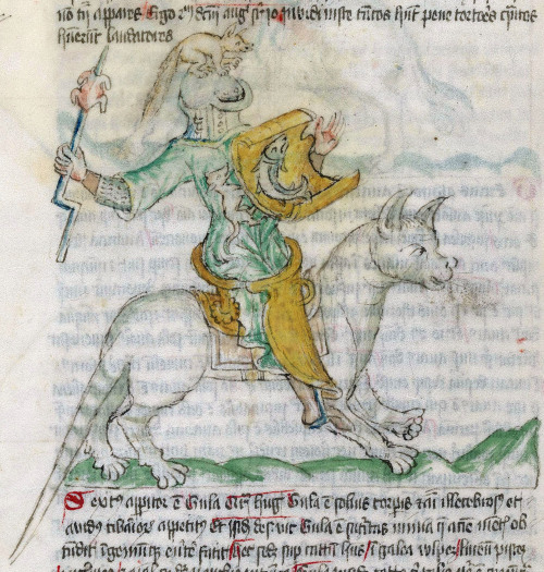 fox crested knight riding a cat(allegory of gluttony)Etymachia, Germany 1420London, Wellcome Library