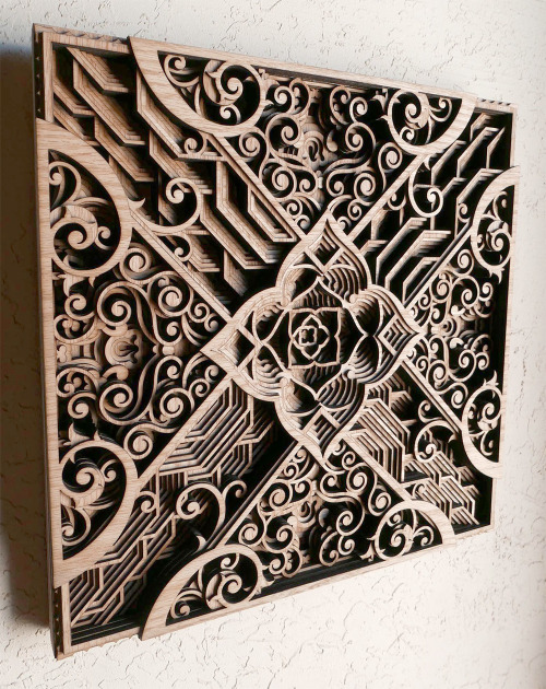 thedesigndome:Highly Detailed Laser Cut Wood Sculptures With Ornate Patterns and Motifs Oakland-base