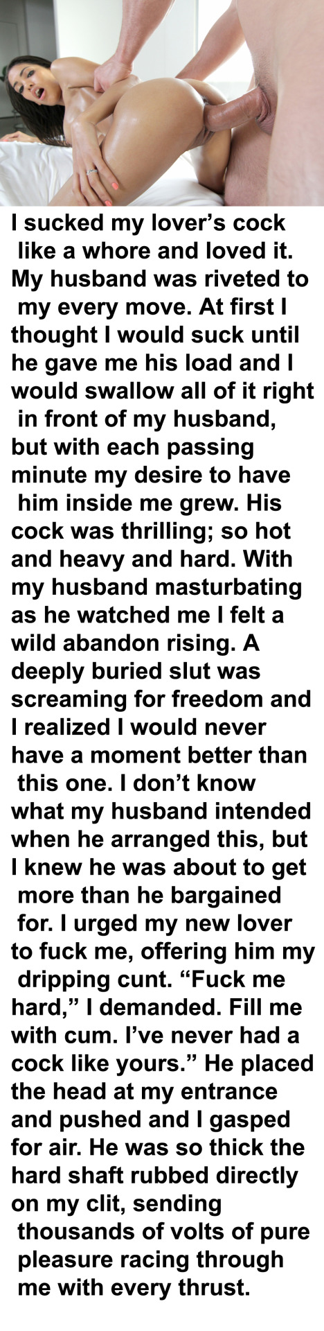 myeroticbunny: I sucked my lover’s cock like a whore and loved it. My husband was