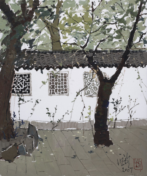 Pang Jiunaka Jiun Pang aka 龎均 (Chinese, b. 1936, Shanghai, China) - Old Trees, White Walls, 2007,Pai