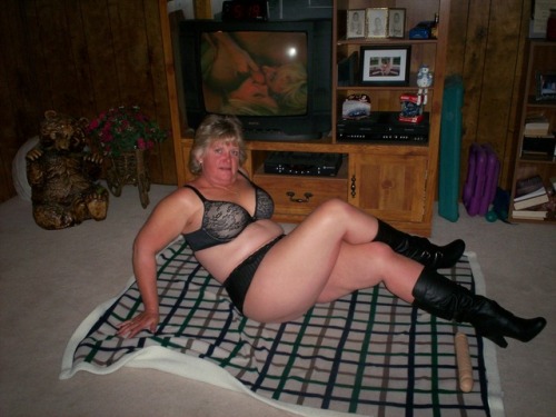 grannyhunter: my naughty house slut wife Debbie Diehl all dressed up in her fuck me all night boots.