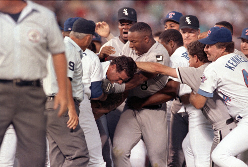 Bo Knows Bites. Bo Jackson is bitten by Geno Petralli during the Nolan Ryan/Robin Ventura fight of &