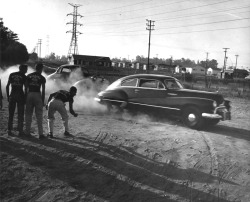 losangelespast:Hot-rodding in the San Fernando Valley: The Burbank Prowlers show how illegal street racing is done in this photo from 1954.  