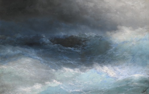 Stormy Sea.Oil on Canvas.62 x 95.5 cm.Art by Ivan Konstantinovich Aivazovsky.(1817-1900).