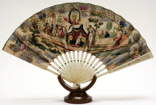 history-of-fashion:ab. 1830 Fan (antler and paper, lithographed and painted)ab. 1833 Fan (mother-of-