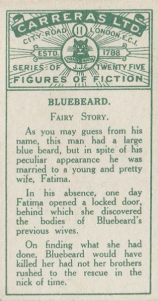Carreras LTD. Series of Twenty Five Figures of Fiction Cigarette Card: Bluebeard