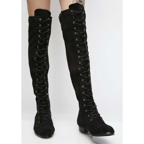 Lace Up Knee High Black Boots Liked On Polyvore (see More Lace Up Zipper Boots)