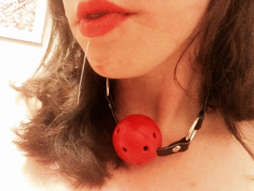 yeslillylillylove: My first time with a ball gag! I’m such a disgusting little drooler… 