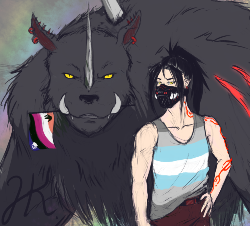 Drew My Rp Oc For A Pride Event On The Discord Server. Demiboy Demigod In His Beast And Humanoid Forms,